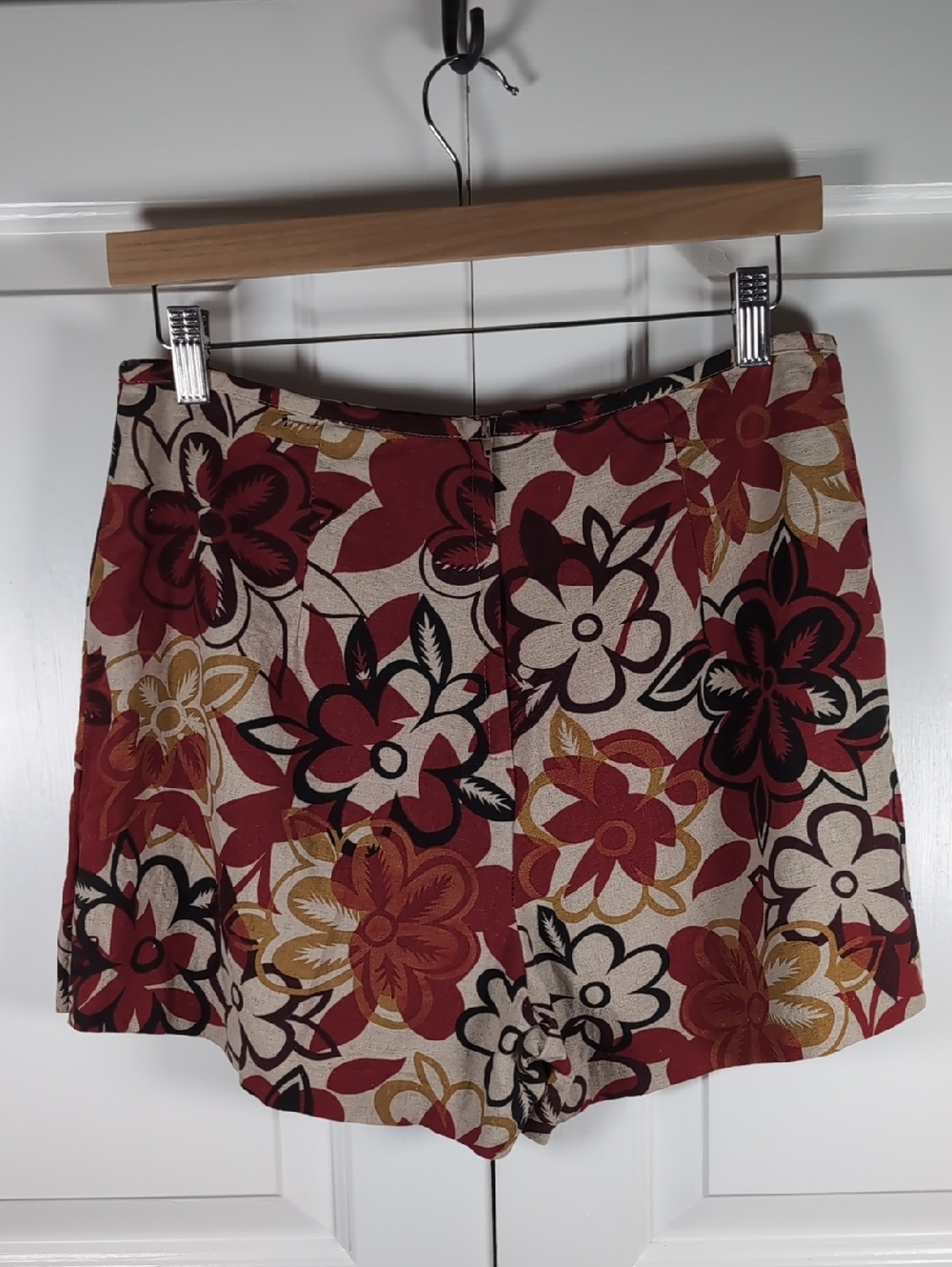 Wrapper Floral Linen Blend Wrap Skort Red Beige Fairy Grunge Mini Shorts Y2K - Picture 3 of 4